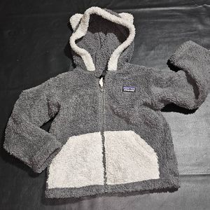 Patagonia Kids Gray and Cream Sherpa Hoodie Jacket